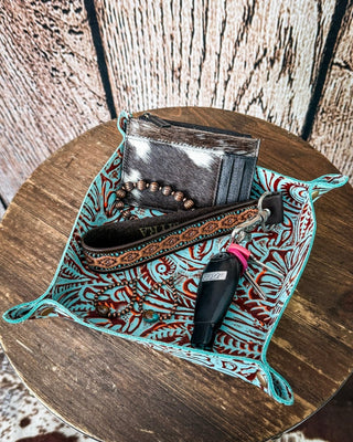 Copperwind Leather Catchall Tray in Aqua – Home Decor from Bronco Western Supply Co.