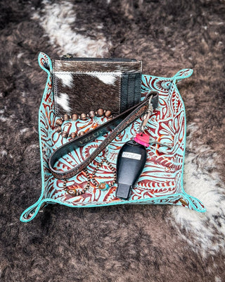 Copperwind Leather Catchall Tray in Aqua – Home Decor from Bronco Western Supply Co.