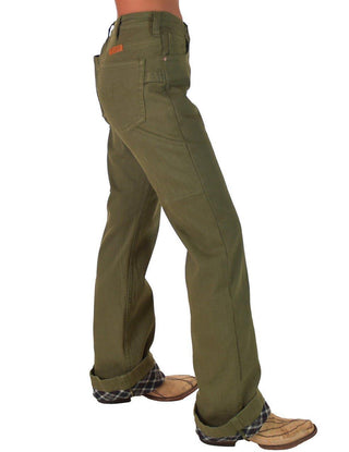 Cowgirl Tuff - Army Carpenter Flannel Lined Bootcut Jeans – Natural Waist Olive Green – Apparel from Bronco Western Supply Co.