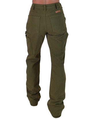 Cowgirl Tuff - Army Carpenter Flannel Lined Bootcut Jeans – Natural Waist Olive Green – Apparel from Bronco Western Supply Co.