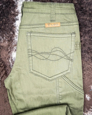 Cowgirl Tuff - Army Carpenter Flannel Lined Bootcut Jeans – Natural Waist Olive Green – Apparel from Bronco Western Supply Co.