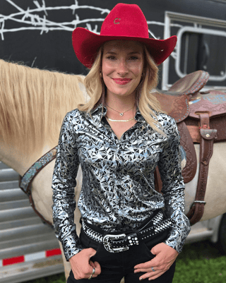 Cowgirl Tuff Black and Silver Starlight Shatter Pullover Button Up – Apparel from Bronco Western Supply Co.