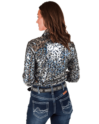 Cowgirl Tuff Black and Silver Starlight Shatter Pullover Button Up – Apparel from Bronco Western Supply Co.