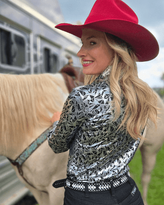 Cowgirl Tuff Black and Silver Starlight Shatter Pullover Button Up – Apparel from Bronco Western Supply Co.