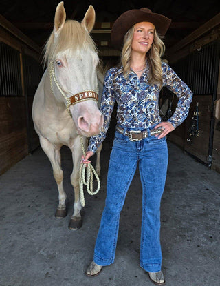 Cowgirl Tuff - Boot Stitch Blues High - Rise Trouser Jeans – Light Wash – Apparel from Bronco Western Supply Co.