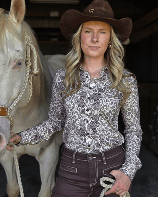 Cowgirl Tuff Brown and Cream Lace Pullover Button Up – Apparel from Bronco Western Supply Co.