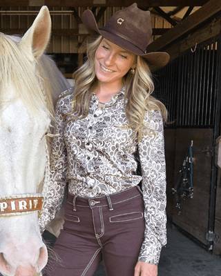Cowgirl Tuff Brown and Cream Lace Pullover Button Up – Apparel from Bronco Western Supply Co.
