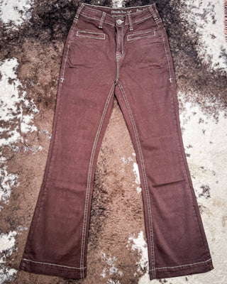 Cowgirl Tuff - Brown Boot Stitch High - Rise Trouser Jeans – Apparel from Bronco Western Supply Co.