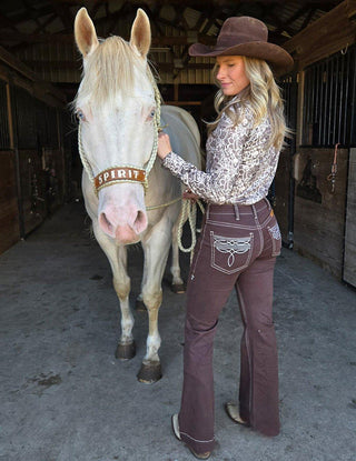 Cowgirl Tuff - Brown Boot Stitch High - Rise Trouser Jeans – Apparel from Bronco Western Supply Co.