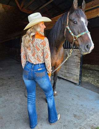 Cowgirl Tuff - Brown Western Boot Stitch High-Rise Trouser Jeans – Apparel from Bronco Western Supply Co.