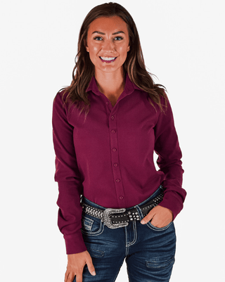 Cowgirl Tuff Burgundy Fleece Stretch Pullover Button Up – Apparel from Bronco Western Supply Co.