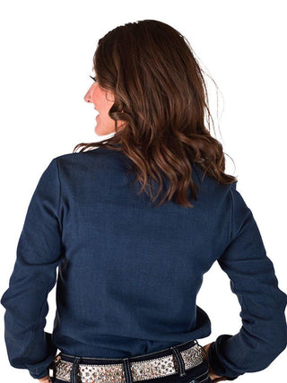 Cowgirl Tuff Canyon Crest Top – Embroidered Denim Stretch Button Up – Apparel from Bronco Western Supply Co.