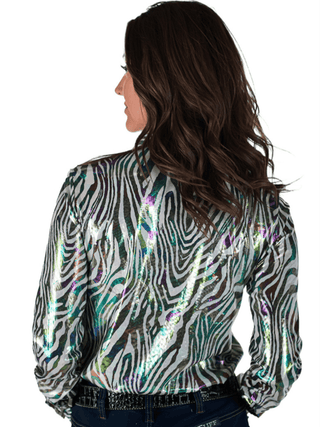Cowgirl Tuff Chrome Rebel – Zebra Print Stretch Button Up with Colorful Foil – Apparel from Bronco Western Supply Co.