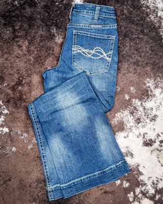Cowgirl Tuff - DFMI Wide Leg Trouser Jeans – High Waist Medium Wash Denim – Apparel from Bronco Western Supply Co.