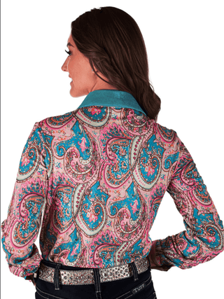Cowgirl Tuff Electric Prairie – Paisley Print Stretch Button Up with Turquoise Foil – Apparel from Bronco Western Supply Co.