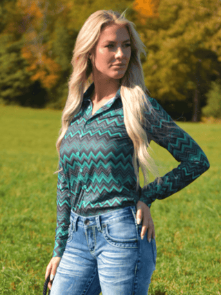 Cowgirl Tuff Emerald Reign – Chevron Stretch Button Up – Apparel from Bronco Western Supply Co.
