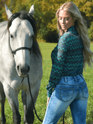 Cowgirl Tuff Emerald Reign – Chevron Stretch Button Up – Apparel from Bronco Western Supply Co.
