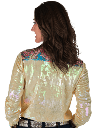 Cowgirl Tuff Golden Hour – Metallic Button Up with Paisley Accents – Apparel from Bronco Western Supply Co.