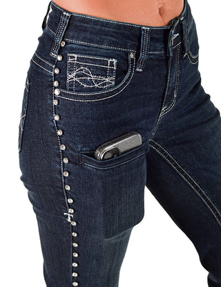 Cowgirl Tuff - Grand Entry Jeans – Crystal Studded Dark Wash Trouser Denim – Apparel from Bronco Western Supply Co.
