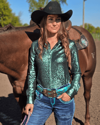 Cowgirl Tuff Jade Rodeo Royalty Pullover Button Up – Apparel from Bronco Western Supply Co.