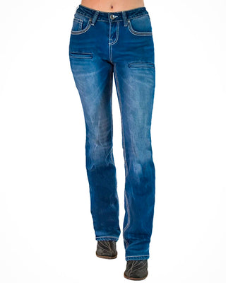 Buck Off Flannel Lined Bootcut Jeans in Blue by Cowgirl Tuff