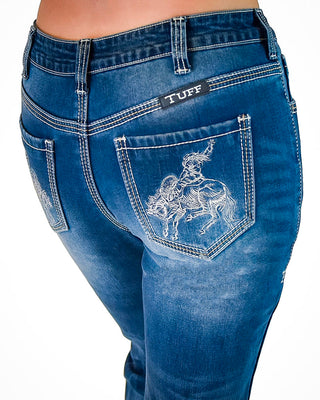 Buck Off Flannel Lined Bootcut Jeans in Blue by Cowgirl Tuff