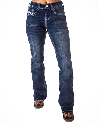 Double Down Flannel Lined Bootcut Jeans in Dark Wash by Cowgirl Tuff