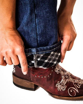 Double Down Flannel Lined Bootcut Jeans in Dark Wash by Cowgirl Tuff