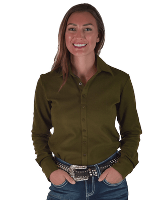 Cowgirl Tuff Olive Green Fleece Stretch Pullover Button Up – Apparel from Bronco Western Supply Co.