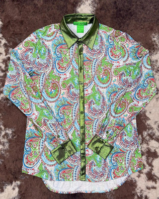 Cowgirl Tuff Paisley Penelope Pullover Button Up Paisley With Green Metallic Accents – Apparel from Bronco Western Supply Co.