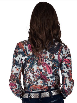 Cowgirl Tuff Paisley Stampede – White and Paisley Print Button Up – Apparel from Bronco Western Supply Co.