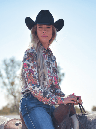Cowgirl Tuff Paisley Stampede – White and Paisley Print Button Up – Apparel from Bronco Western Supply Co.