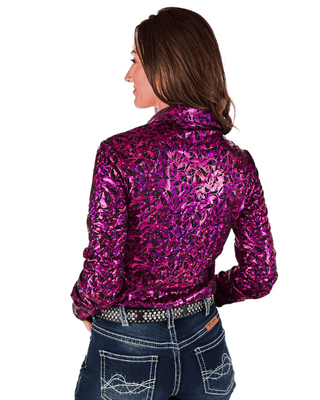Cowgirl Tuff Pink and Black Starlight Shatter Pullover Button Up – Apparel from Bronco Western Supply Co.
