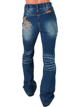 Cowgirl Tuff - Pull - On Buck’n Bronc Trouser Jeans – Natural Waist Medium Wash – Apparel from Bronco Western Supply Co.