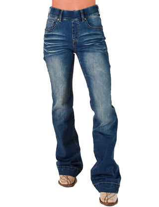 Cowgirl Tuff - Pull - On Buck’n Bronc Trouser Jeans – Natural Waist Medium Wash – Apparel from Bronco Western Supply Co.