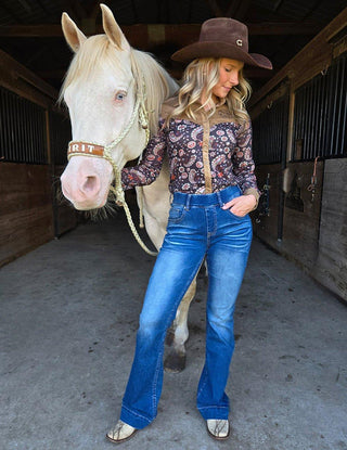 Cowgirl Tuff - Pull - On Buck’n Bronc Trouser Jeans – Natural Waist Medium Wash – Apparel from Bronco Western Supply Co.