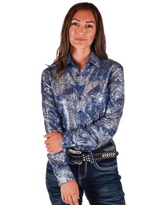 Cowgirl Tuff Royal Blue Glitz and Grit Pullover Button Up – Apparel from Bronco Western Supply Co.