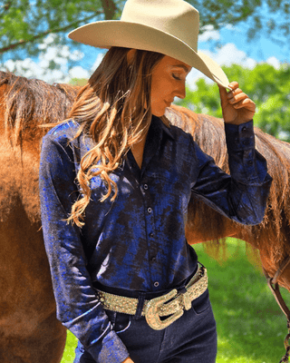 Cowgirl Tuff Royal Blue Oil Iridescent Pullover Button Up – Apparel from Bronco Western Supply Co.