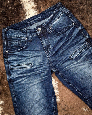Cowgirl Tuff - Sapphire Delux Bootcut Jeans – Deep Blue Natural Waist Denim – Apparel from Bronco Western Supply Co.