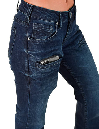 Cowgirl Tuff - Sapphire Delux Bootcut Jeans – Deep Blue Natural Waist Denim – Apparel from Bronco Western Supply Co.