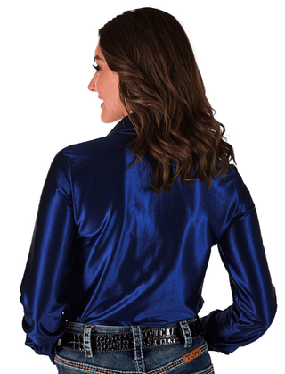 Cowgirl Tuff Satin Hustle Pullover Button Up in Indigo Blue – Apparel from Bronco Western Supply Co.