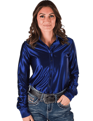 Cowgirl Tuff Satin Hustle Pullover Button Up in Indigo Blue – Apparel from Bronco Western Supply Co.