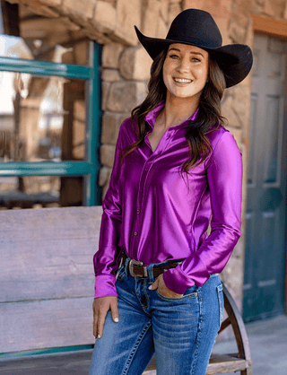 Cowgirl Tuff Satin Hustle Pullover Button Up in Lavender Luv – Apparel from Bronco Western Supply Co.