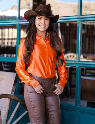 Cowgirl Tuff Satin Hustle Pullover Button Up in Orange – Apparel from Bronco Western Supply Co.