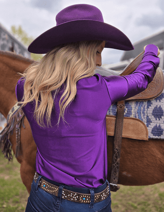 Cowgirl Tuff Satin Hustle Pullover Button Up in Purple – Apparel from Bronco Western Supply Co.