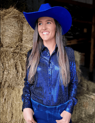Cowgirl Tuff Spurfire Pullover Button Up with Dark Blue Metallic Foil – Apparel from Bronco Western Supply Co.