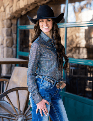 Cowgirl Tuff Spurfire Pullover Button Up with Silver Holographic Metallic Foil – Apparel from Bronco Western Supply Co.