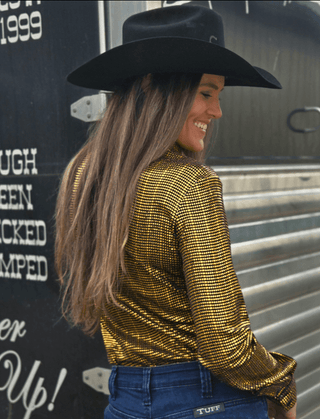 Cowgirl Tuff Spurfire Pullover Button Up with Yellow Metallic Foil – Apparel from Bronco Western Supply Co.