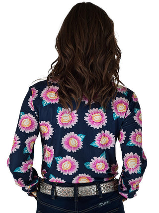Cowgirl Tuff Sunny Bloom Top – Pink Floral Stretch Button Up – Apparel from Bronco Western Supply Co.