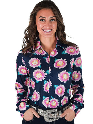 Cowgirl Tuff Sunny Bloom Top – Pink Floral Stretch Button Up – Apparel from Bronco Western Supply Co.